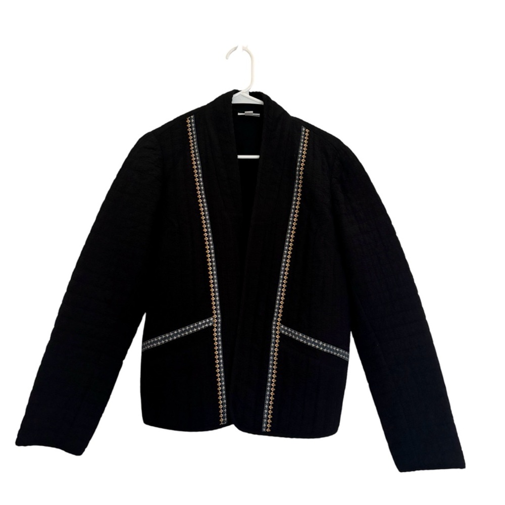 J.Jill Women's Jacket, black, size S, quilted, embroidered, pure jill elements